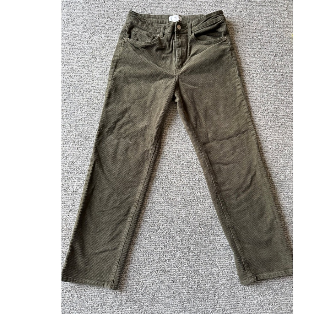 HM Womens Olive Green Corduroy Straight Leg High Waist Pants Size 10 1172290